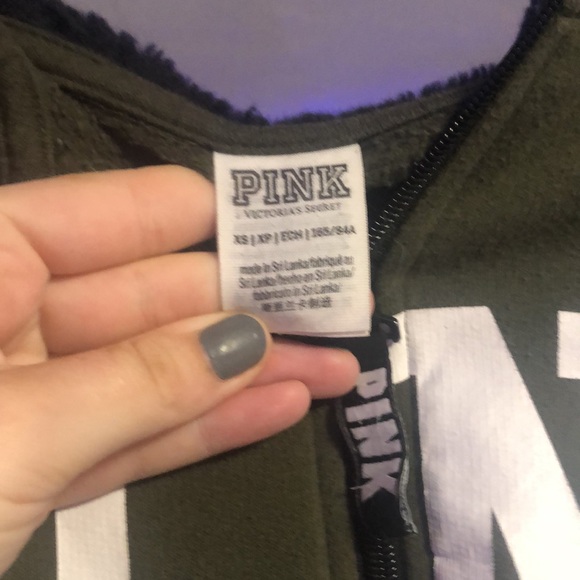 PINK Victorias Secret size XS army green zip up hoodie. - Picture 5 of 5